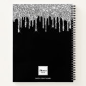 Sketchbook Monogramm schwarzer Silber Glitzer Jahr Notizblock (Rückseite)