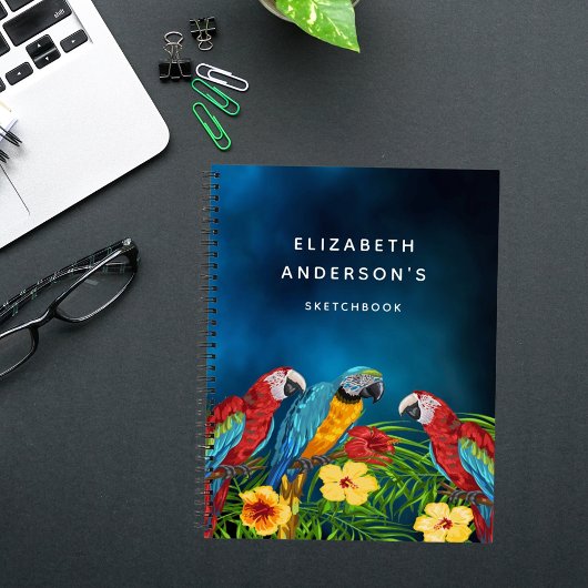 Sketchbook Papageien Blüten Notizblock