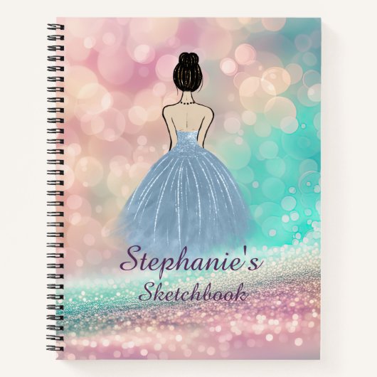 Sketchbook Pastel Gradient Glitter Rainbow Bokeh Notizblock (Vorderseite)