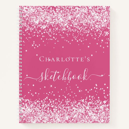 Sketchbook Rosa Blush Glitzer Namenskript Notizblock (Vorderseite)
