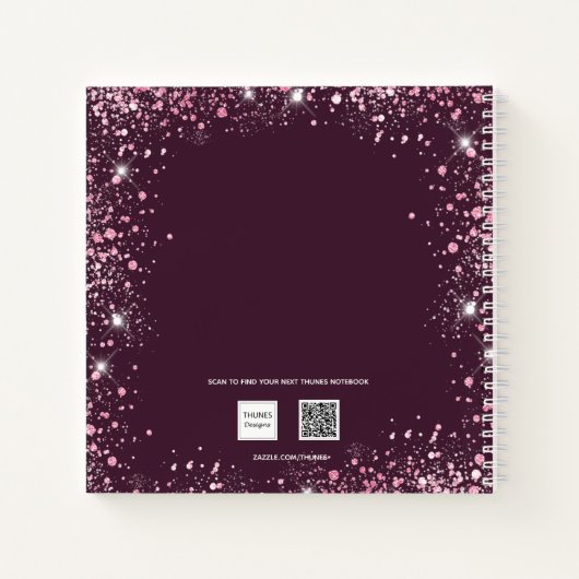 Sketchbook Rosa bordeauxrote Blume Glitzer Notizblock (Rückseite)