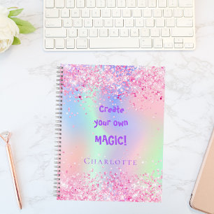Sketchbook Rosa holografische inspirierende Zitat Notizblock