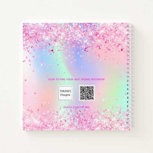 Sketchbook Rosa lila Glitzer holografische Mädchen Notizblock (Rückseite)