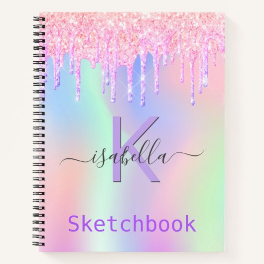 Sketchbook Rosa lila Glitzer iridesname Notizblock (Vorderseite)