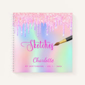 Sketchbook Rosa lila Glitzer Tropfen holografisch Notizblock (Vorderseite)