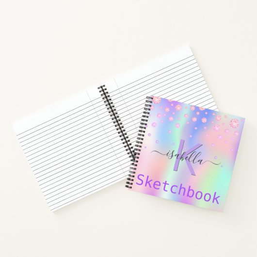 Sketchbook Rosa lila holografische Diamantenbezeic Notizblock (Innenseite)