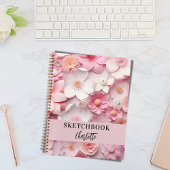 Sketchbook Rosa weiße Blume Namenskript Notizblock
