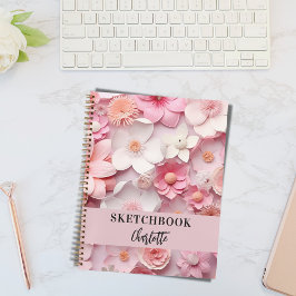 Sketchbook Rosa weiße Blume Namenskript Notizblock