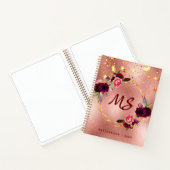 Sketchbook Rose Gold Blume Bordeaux Monogramm Notizblock (Innenseite)