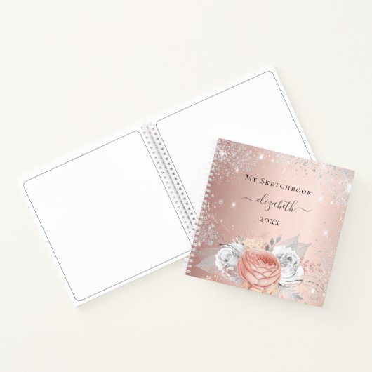 Sketchbook Rose Gold Blume Silber Glitzern Notizblock (Innenseite)