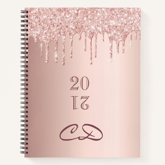 Sketchbook Rose Gold Glitzer Monogramm Initialen Notizblock (Vorderseite)
