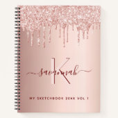 Sketchbook Rose Gold Glitzer Rosa Monogramm-Skript Notizblock (Vorderseite)