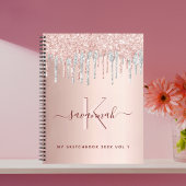 Sketchbook Rose Gold Glitzer Silber rosa Monogramm Notizblock