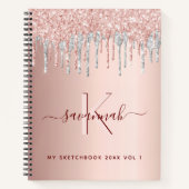 Sketchbook Rose Gold Glitzer Silber rosa Monogramm Notizblock (Vorderseite)