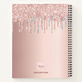 Sketchbook Rose Gold Glitzer Silber rosa Monogramm Notizblock (Rückseite)
