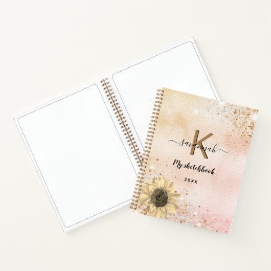 Sketchbook Rose Gold Glitzer Sonnenblumenmonogramm Notizblock (Innenseite)