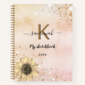 Sketchbook Rose Gold Glitzer Sonnenblumenmonogramm Notizblock (Vorderseite)
