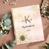 Sketchbook Rose Gold Glitzer Sonnenblumenmonogramm Notizblock