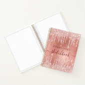 Sketchbook Rose Gold Glitzer Tropfen Monogramm Notizblock (Innenseite)
