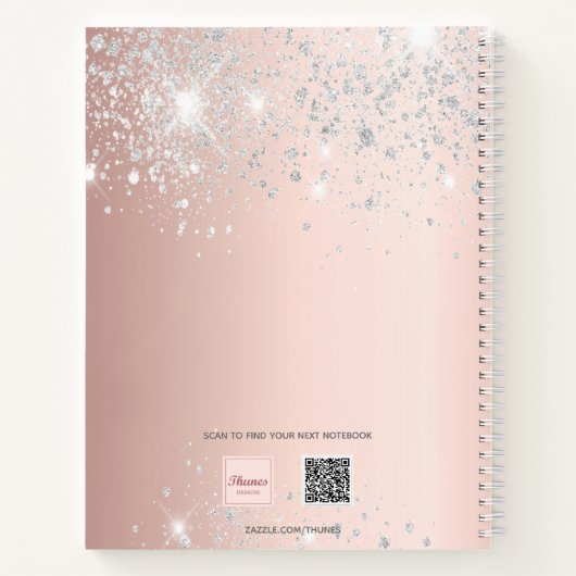 Sketchbook Rose Gold Silbername Glitzern Notizblock (Rückseite)