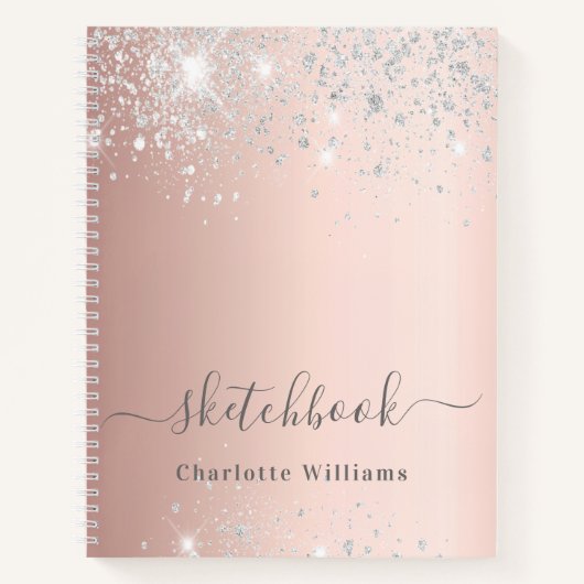 Sketchbook Rose Gold Silbername Glitzern Notizblock (Vorderseite)