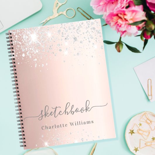 Sketchbook Rose Gold Silbername Glitzern Notizblock