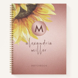 Sketchbook Rose Gold Sunflower Monogram Notizblock