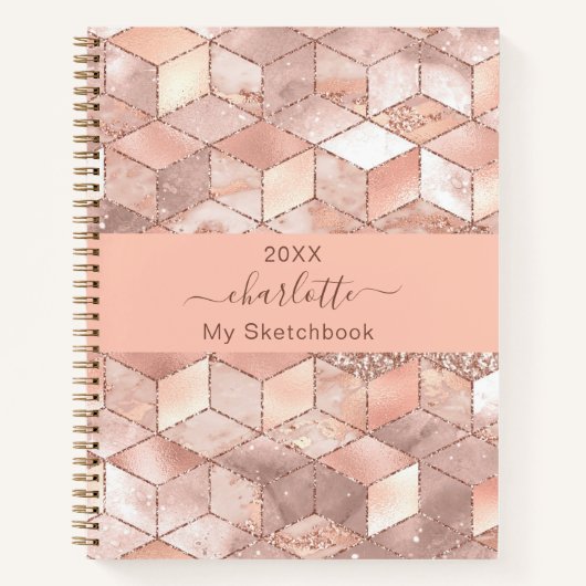 Sketchbook Rose Goldwürfel Marmorname Glitzer Notizblock (Vorderseite)