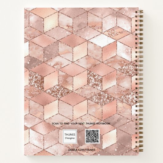Sketchbook Rose Goldwürfel Marmorname Glitzer Notizblock (Rückseite)