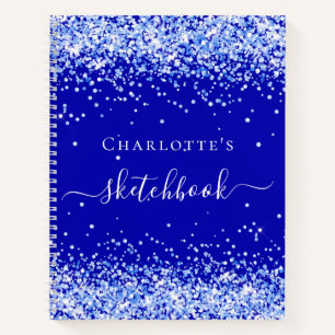 Sketchbook Royblau-Glitzer-Namensskript Notizblock