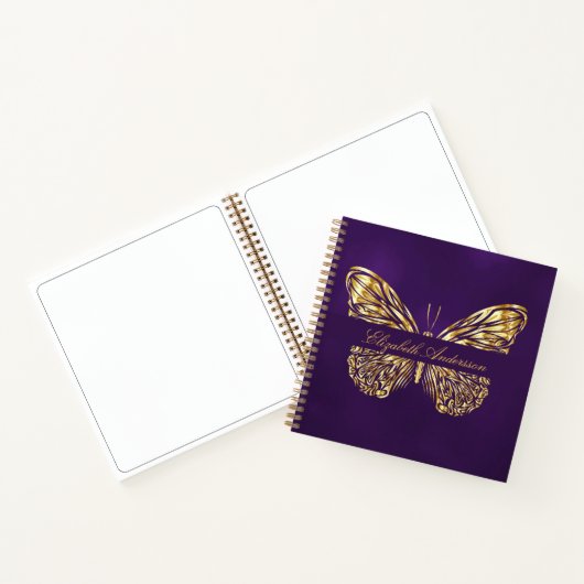 Sketchbook Schmetterling lila Goldname Notizblock (Innenseite)