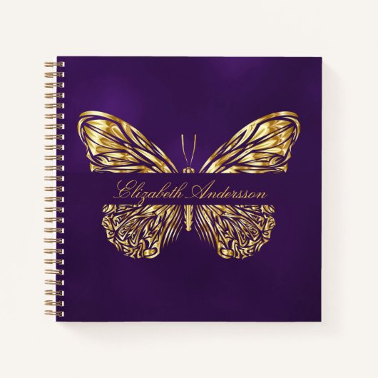 Sketchbook Schmetterling lila Goldname Notizblock (Vorderseite)