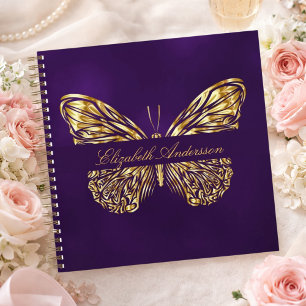 Sketchbook Schmetterling lila Goldname Notizblock