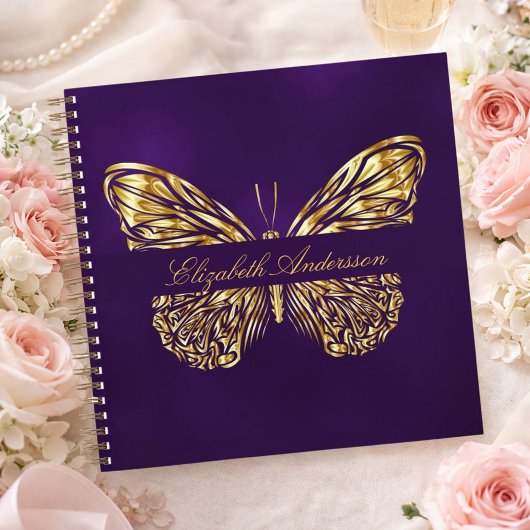 Sketchbook Schmetterling lila Goldname Notizblock