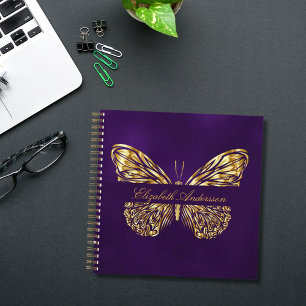 Sketchbook Schmetterling lila Goldname Notizblock
