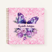 Sketchbook Schmetterling Rosa violette Blumen Notizblock (Vorderseite)