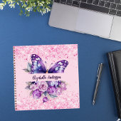Sketchbook Schmetterling Rosa violette Blumen Notizblock