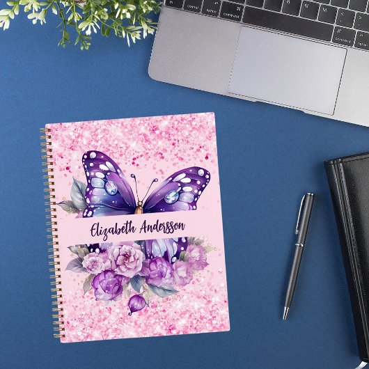 Sketchbook Schmetterling Rosa violette Blumen Notizblock