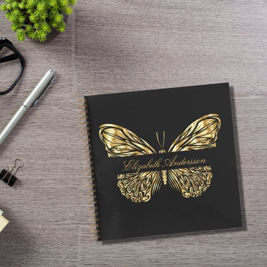 Sketchbook Schmetterling Schwarz Gold eleganter Na Notizblock