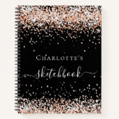 Sketchbook Schwarze Rose Gold-Namenskript Notizblock (Vorderseite)