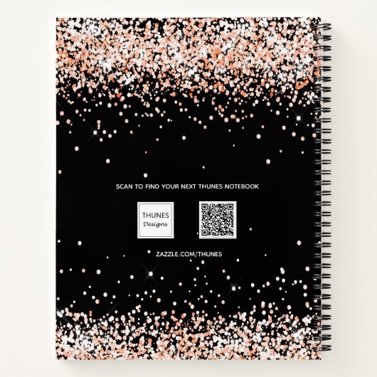 Sketchbook Schwarze Rose Gold-Namenskript Notizblock (Rückseite)