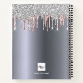 Sketchbook Silber Rose Gold Glitzer Monogramm Notizblock (Rückseite)