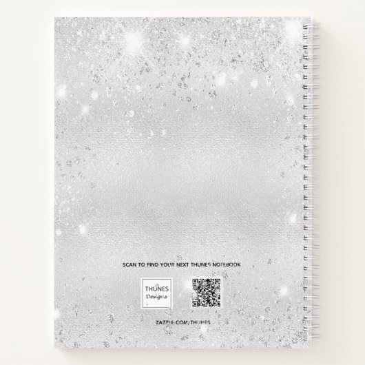 Sketchbook Silberrosa Blumenblätter Glitzer Name Notizblock (Rückseite)