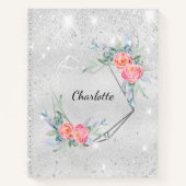 Sketchbook Silberrosa Blumenblätter Glitzer Name Notizblock (Vorderseite)