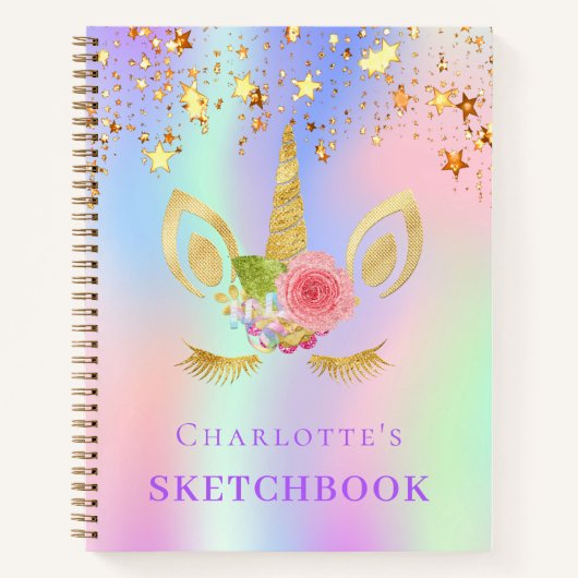 Sketchbook unicorn Gesicht rosa goldener Star holo Notizblock (Vorderseite)