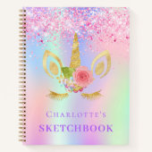 Sketchbook unicorn Gesicht rosa lila holografische Notizblock (Vorderseite)