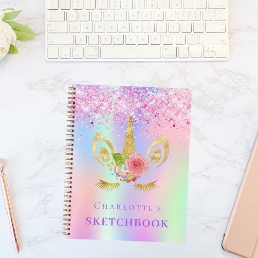 Sketchbook unicorn Gesicht rosa lila holografische Notizblock
