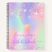 Sketchbook unicorn Glitzer rosa irisierter Name Notizblock (Vorderseite)