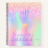Sketchbook unicorn Glitzer rosa irisierter Name Notizblock (Vorderseite)