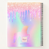 Sketchbook unicorn Glitzer rosa irisierter Name Notizblock (Rückseite)